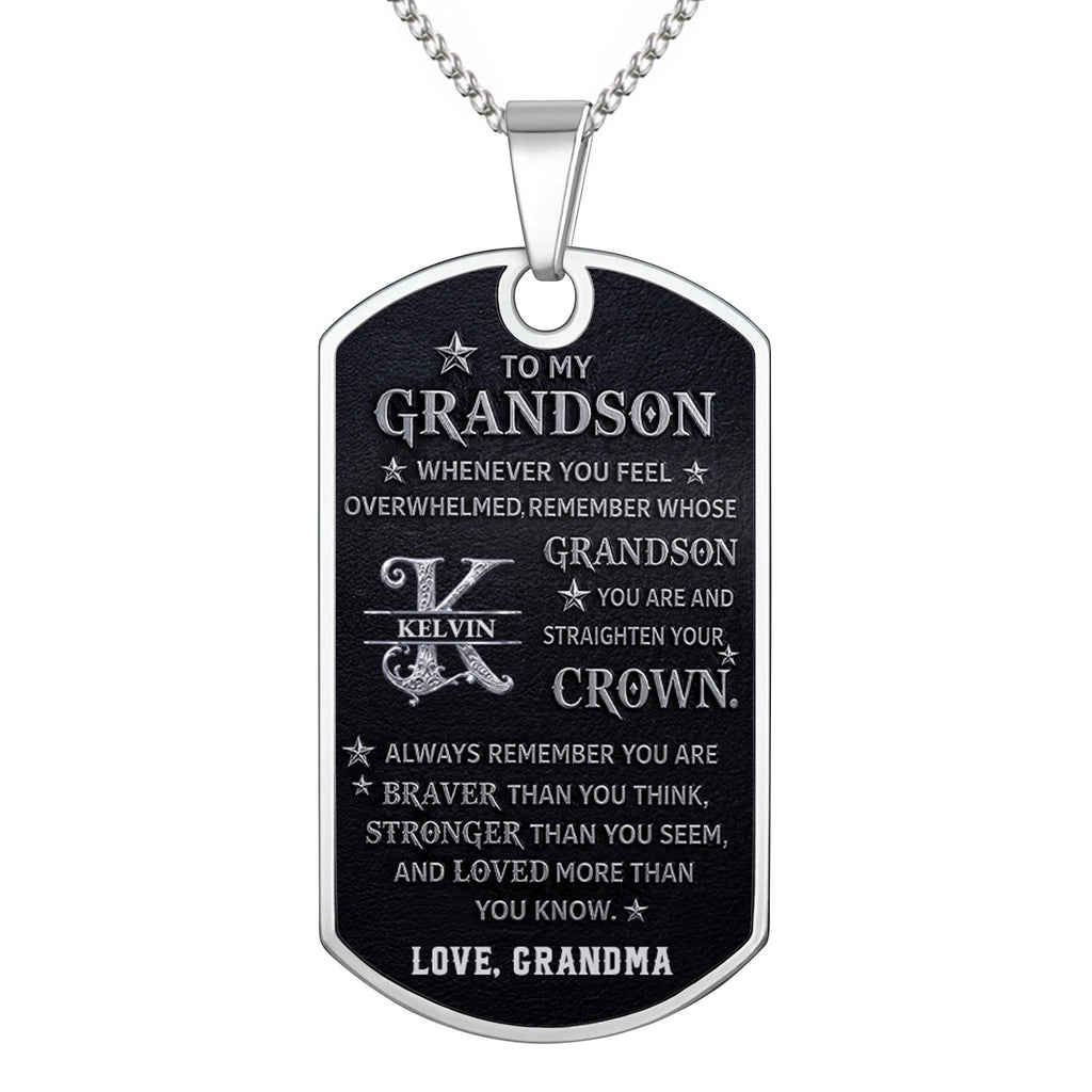 Personalized Stainless Steel Dog Tag Necklace for Grandson Dog Tag Necklace GradoCreations