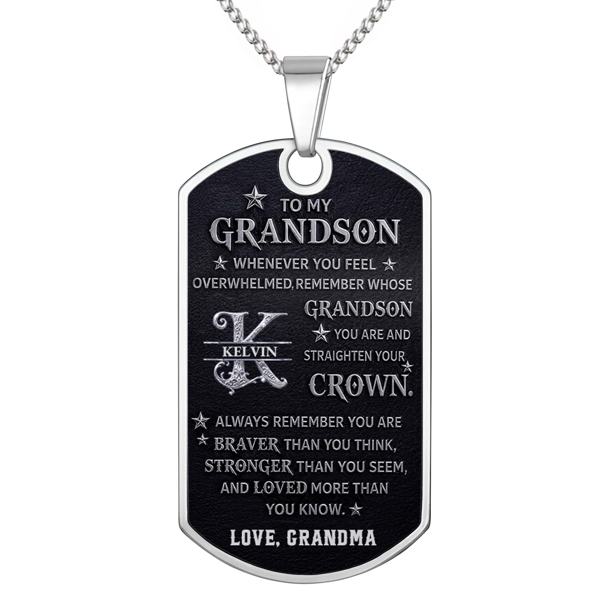 Personalized Stainless Steel Dog Tag Necklace for Grandson Dog Tag Necklace GradoCreations
