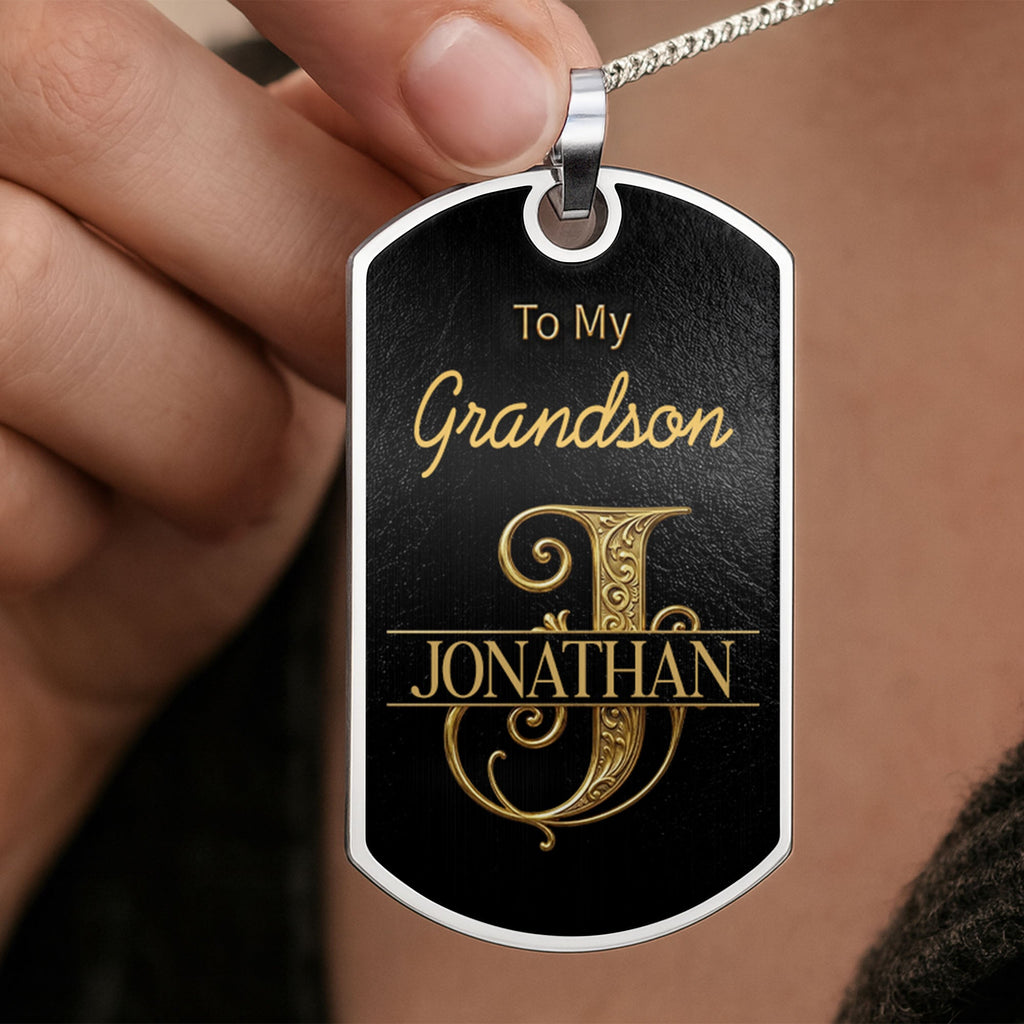 Personalized Dog Tag Necklace Custom Initials Gift for Grandson Dog Tag Necklace GradoCreations