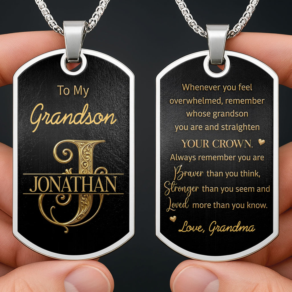 Personalized Dog Tag Necklace Custom Initials Gift for Grandson Dog Tag Necklace GradoCreations