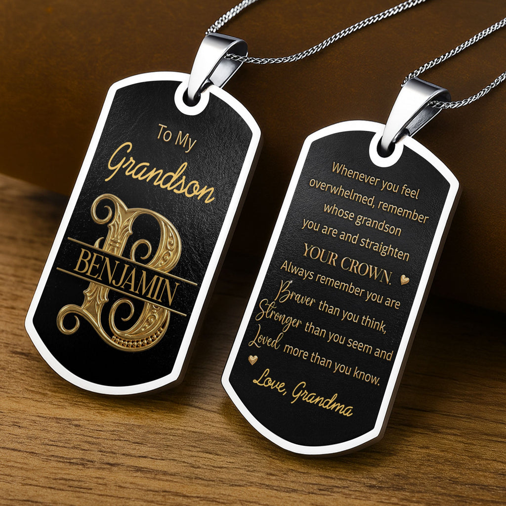 Personalized Dog Tag Necklace Custom Initials Gift for Grandson Dog Tag Necklace GradoCreations
