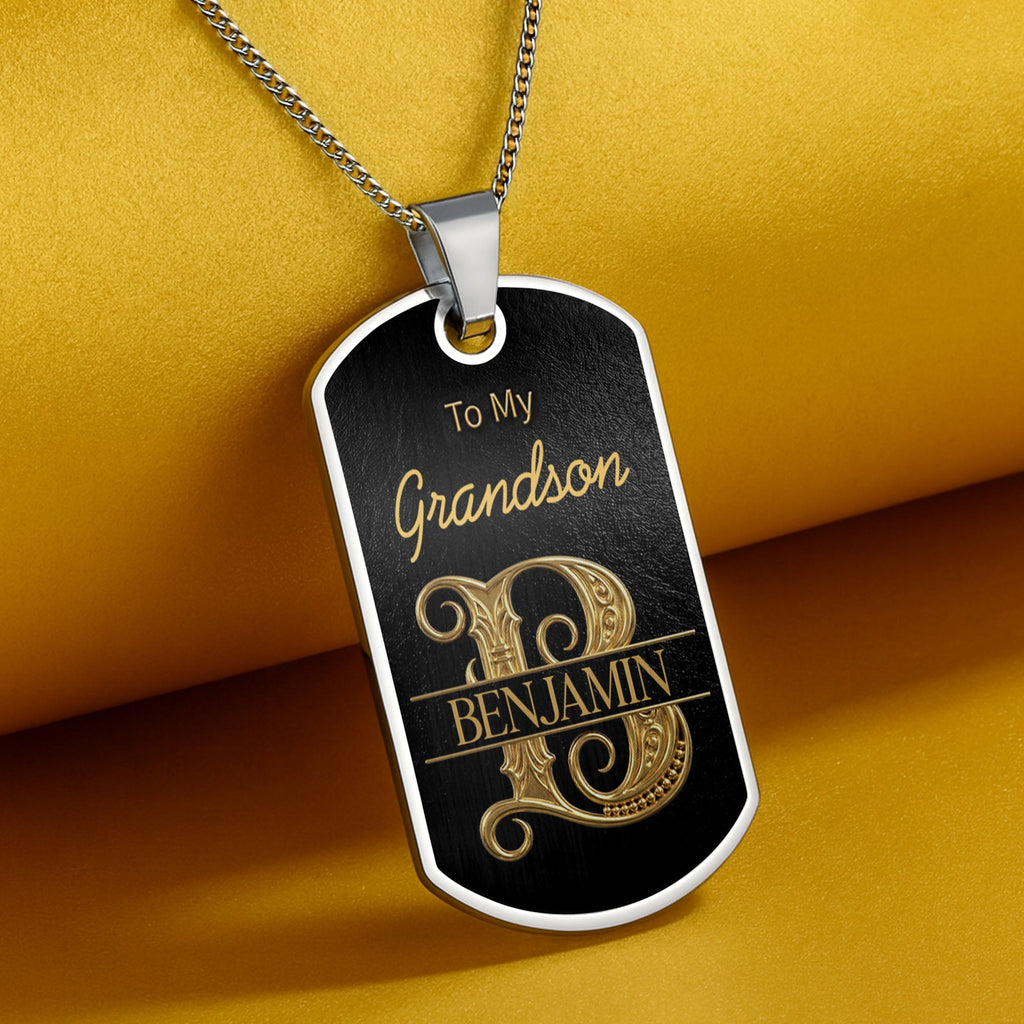 Personalized Dog Tag Necklace Custom Initials Gift for Grandson Dog Tag Necklace GradoCreations