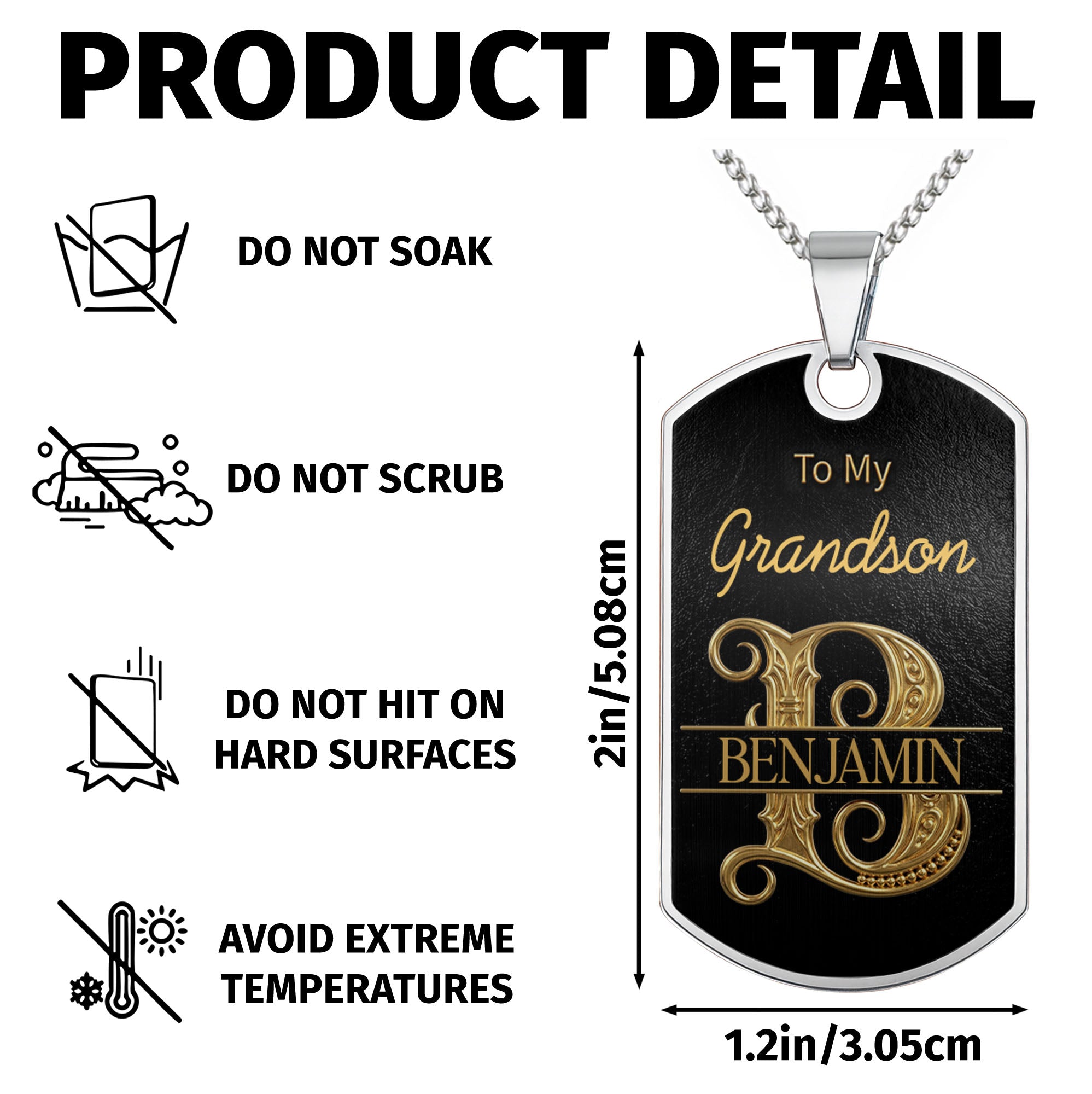 Personalized Dog Tag Necklace Custom Initials Gift for Grandson Dog Tag Necklace GradoCreations