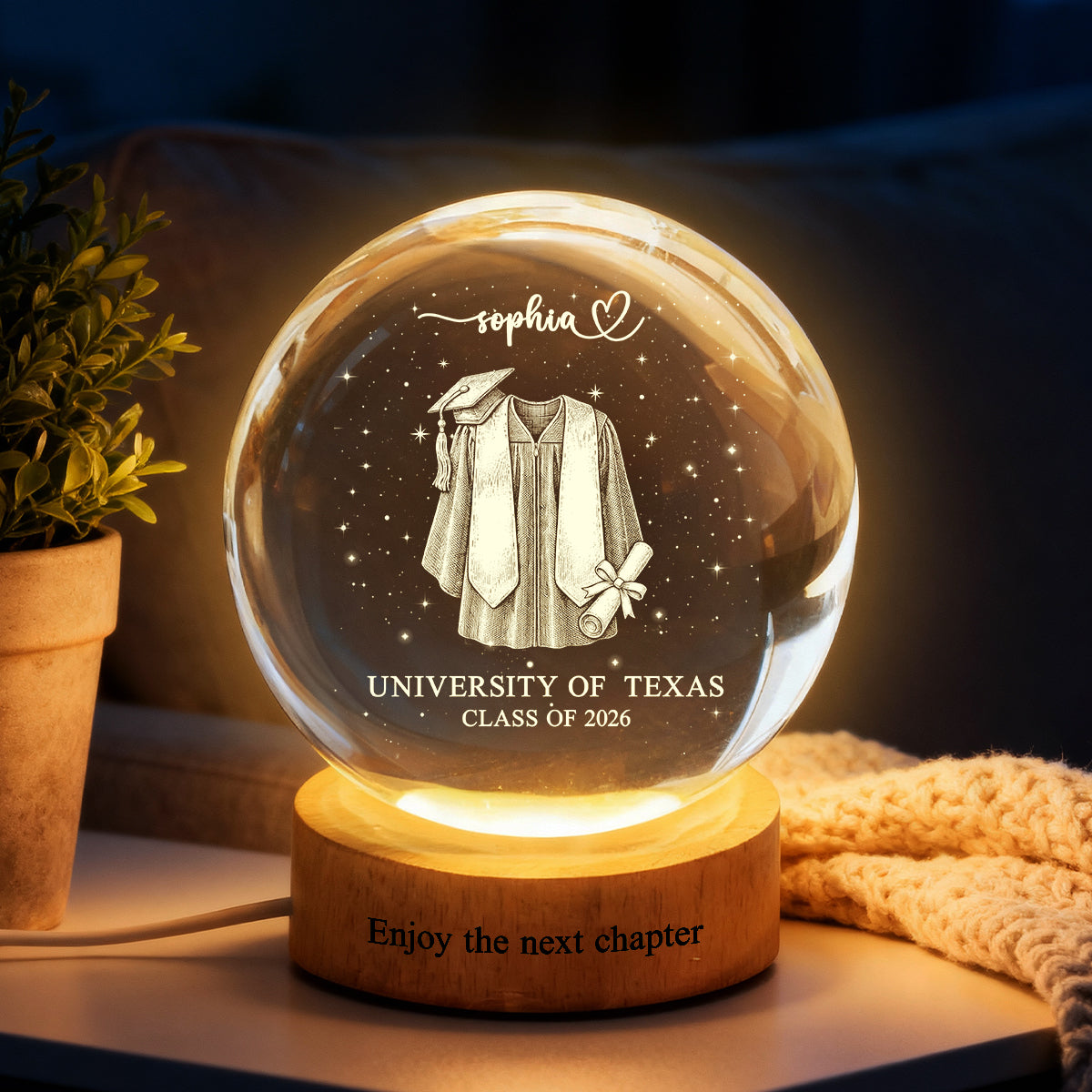 Personalized Crystal Globe Lamp Graduation Gift for Class of 2026