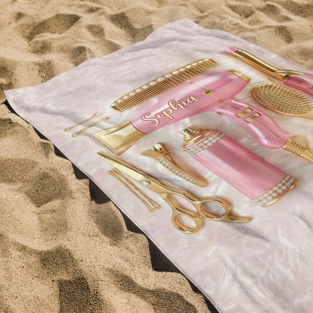 Personalized Microfiber Beach Towel Custom Name Gift for Hairstylists Beach Towels GradoCreations
