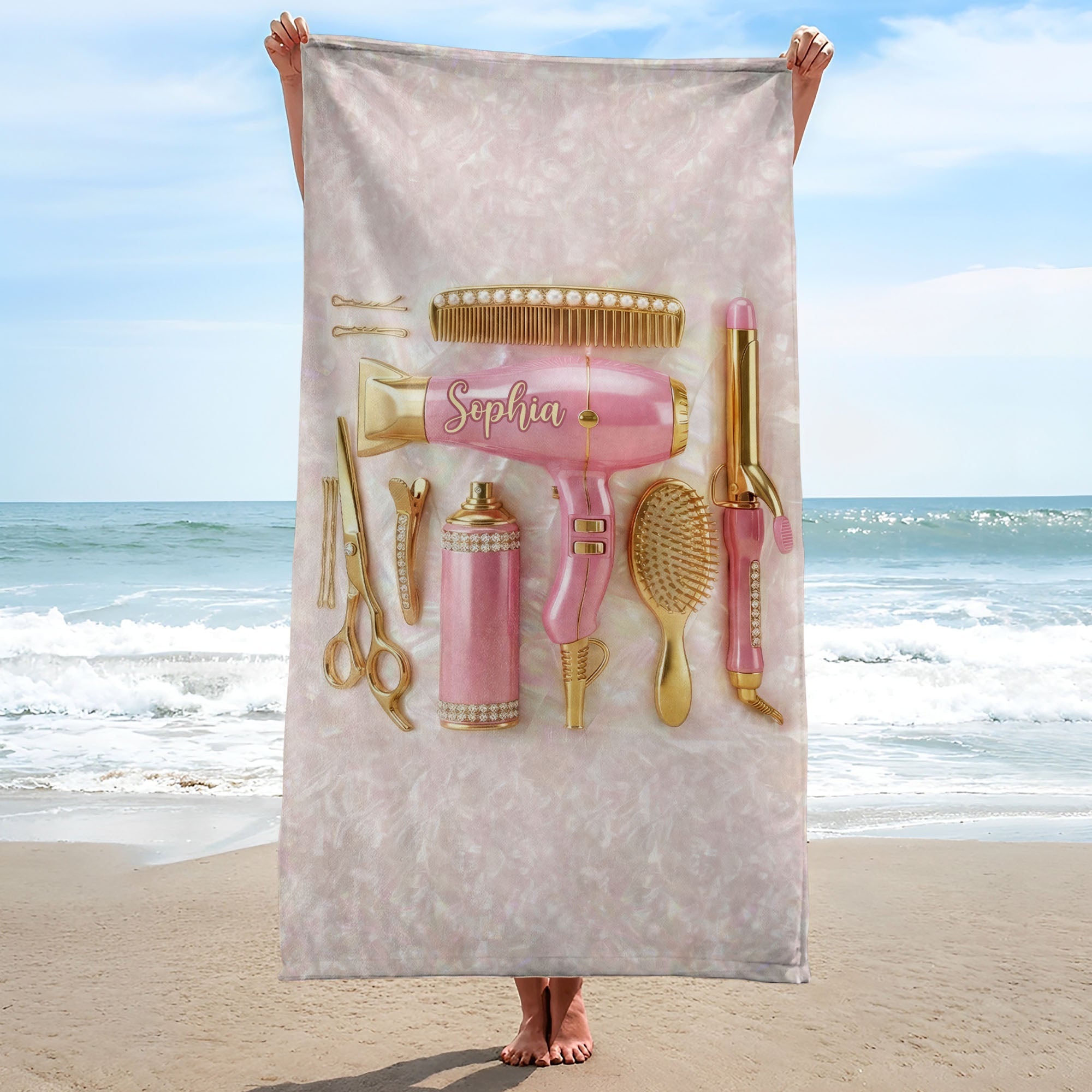 Personalized Microfiber Beach Towel Custom Name Gift for Hairstylists