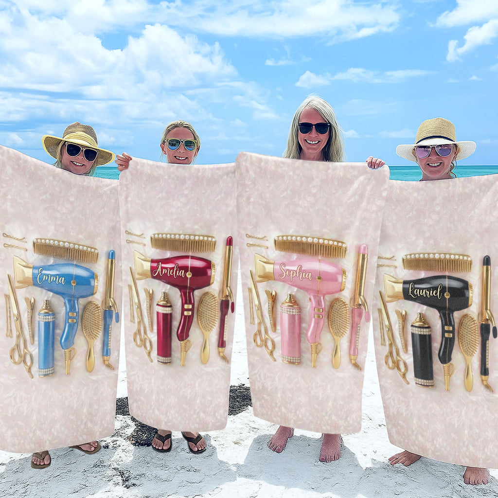 Personalized Microfiber Beach Towel Custom Name Gift for Hairstylists Beach Towels GradoCreations