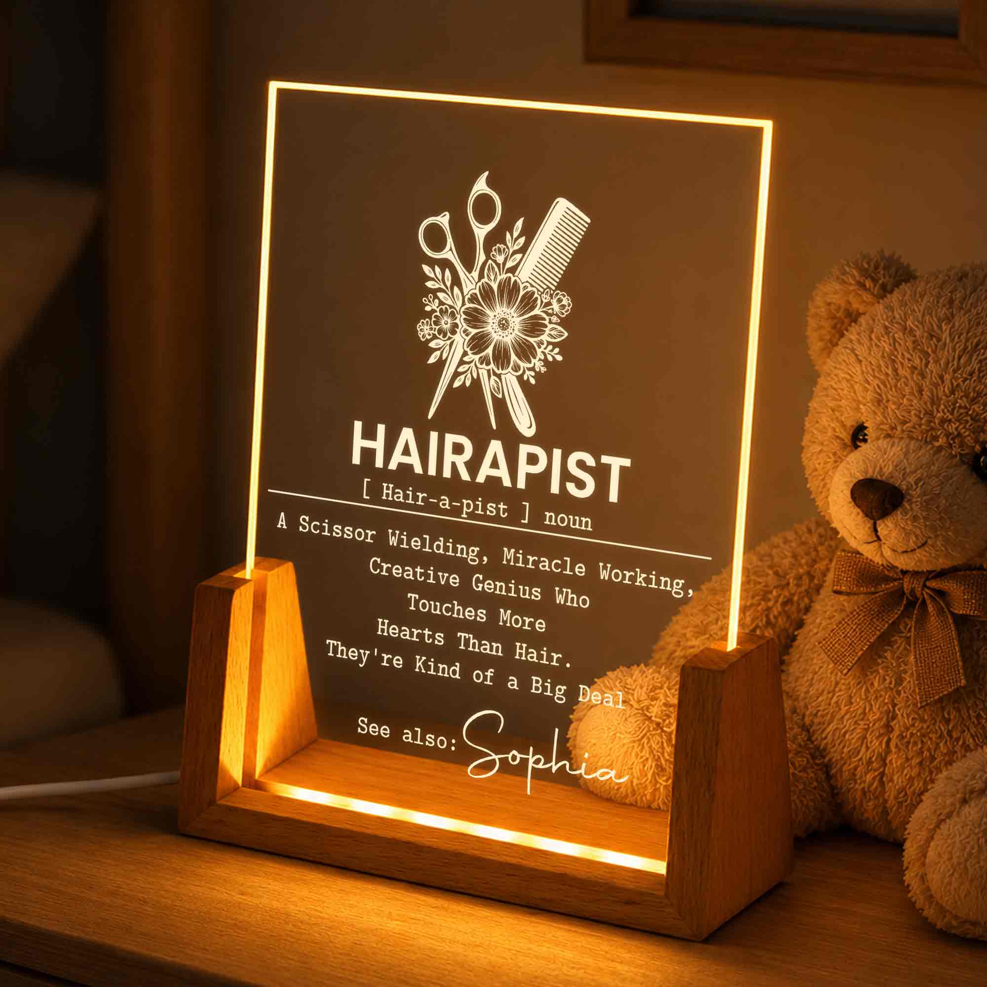 Personalized Acrylic Night Light Custom Name Gift for Stylist Wood and Acrylic Night Light GradoCreations