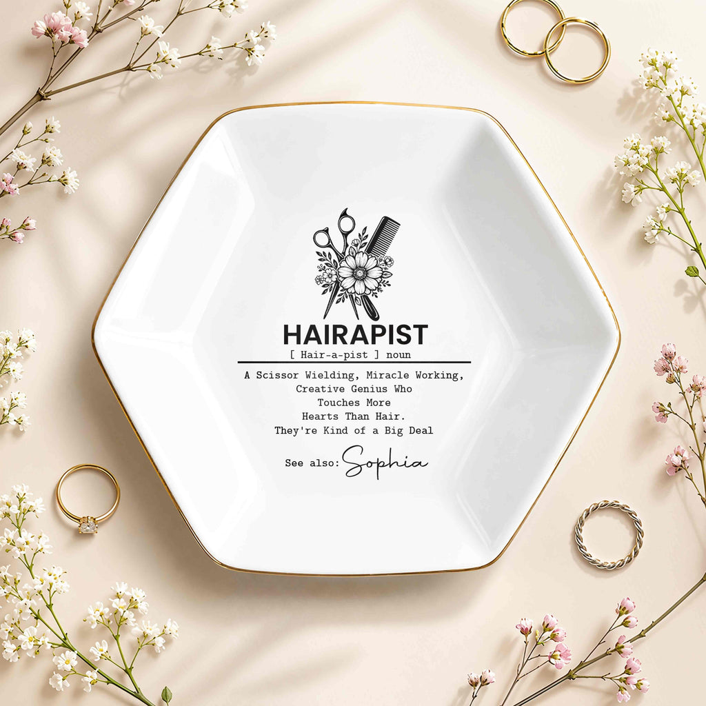 Personalized Hexagonal Ceramic Jewelry Dish Custom Name Gift for Hairstylist