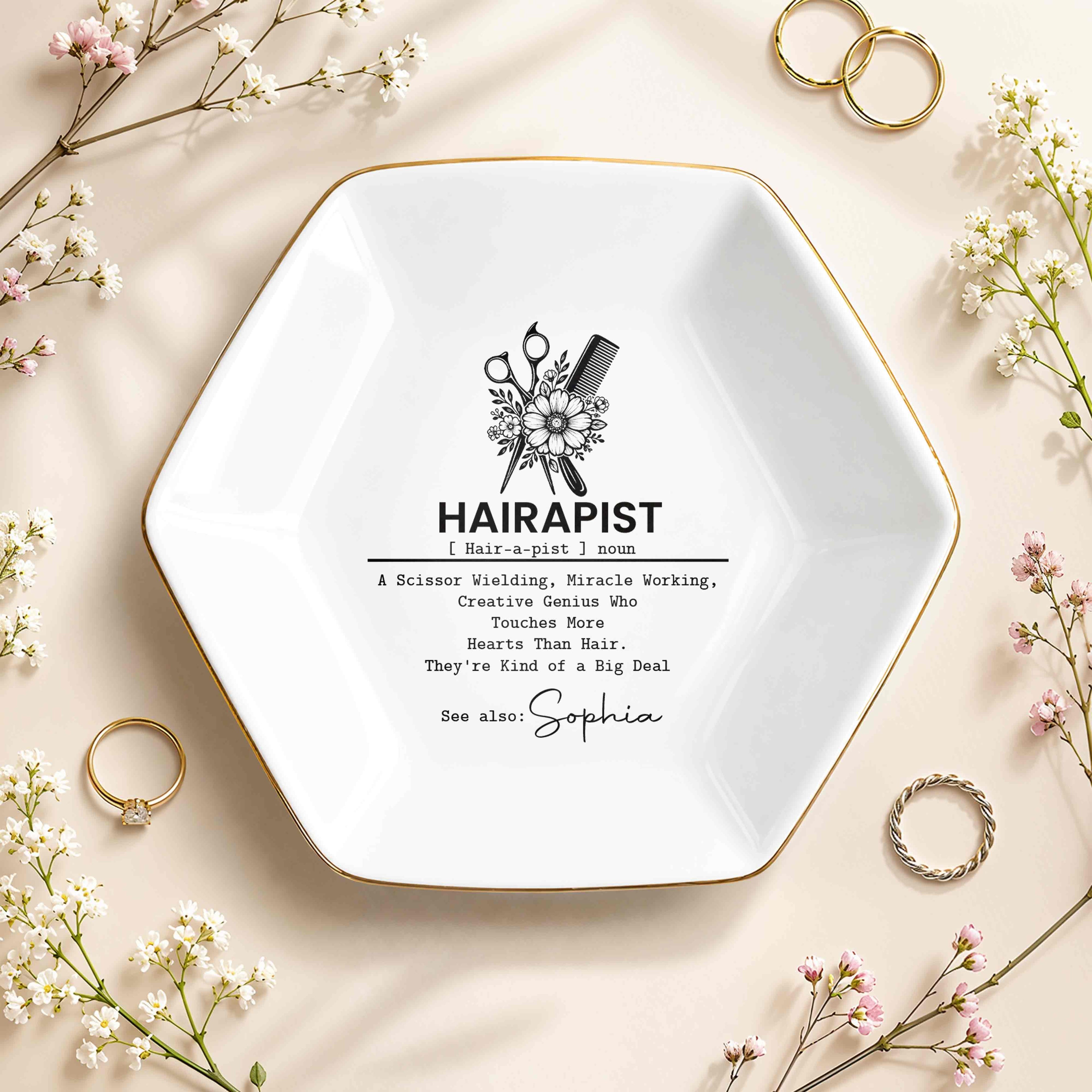Personalized Hexagonal Ceramic Jewelry Dish Custom Name Gift for Hairstylist