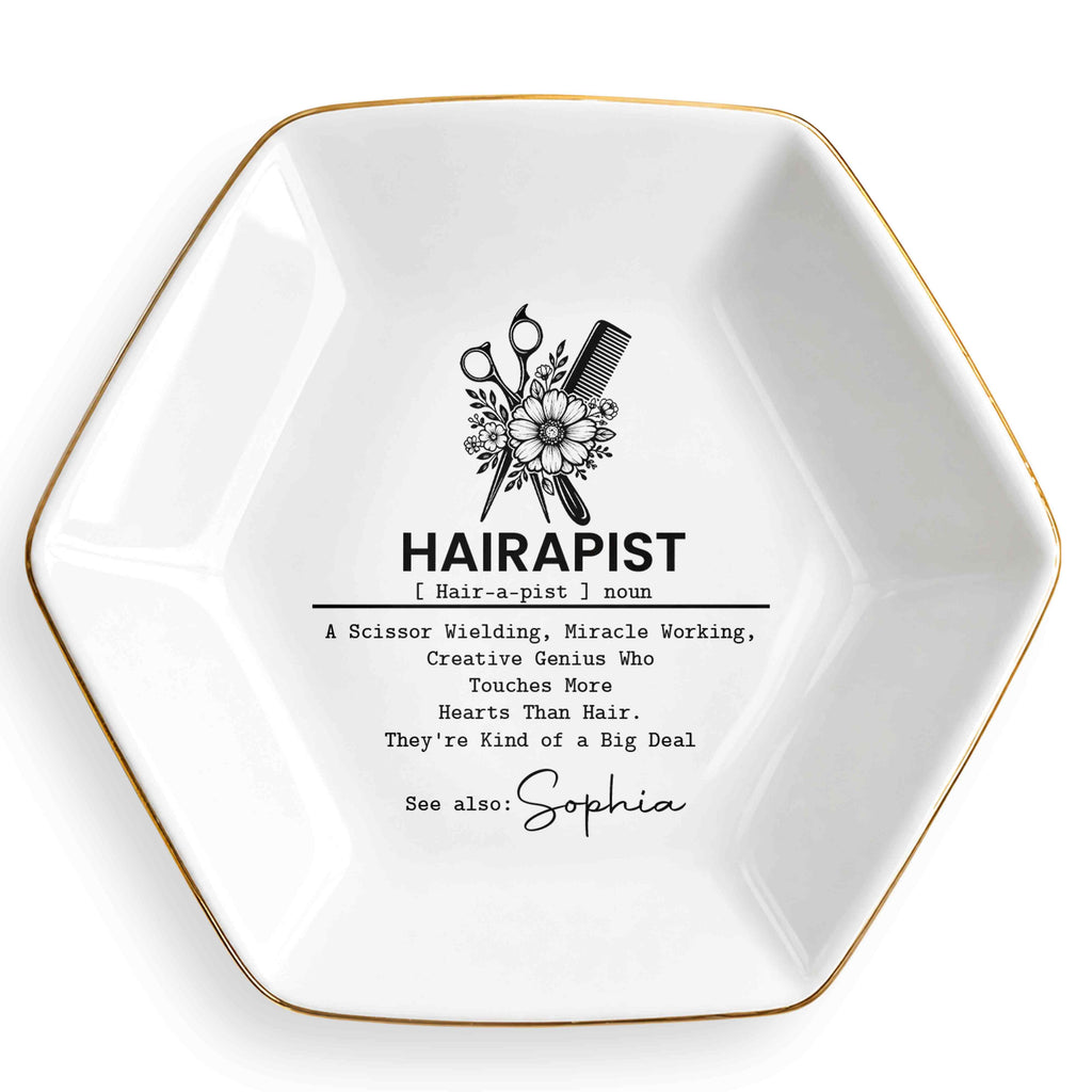 Personalized Hexagonal Ceramic Jewelry Dish Custom Name Gift for Hairstylist