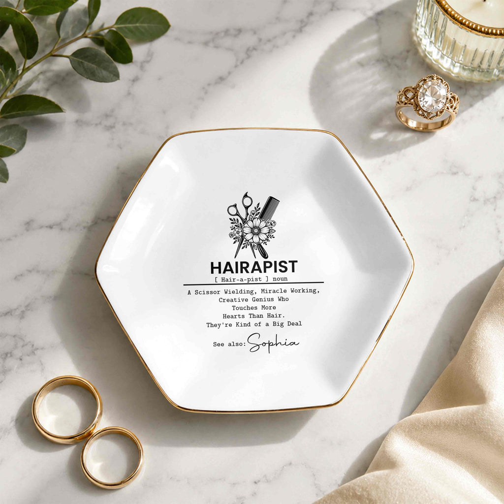 Personalized Hexagonal Ceramic Jewelry Dish Custom Name Gift for Hairstylist