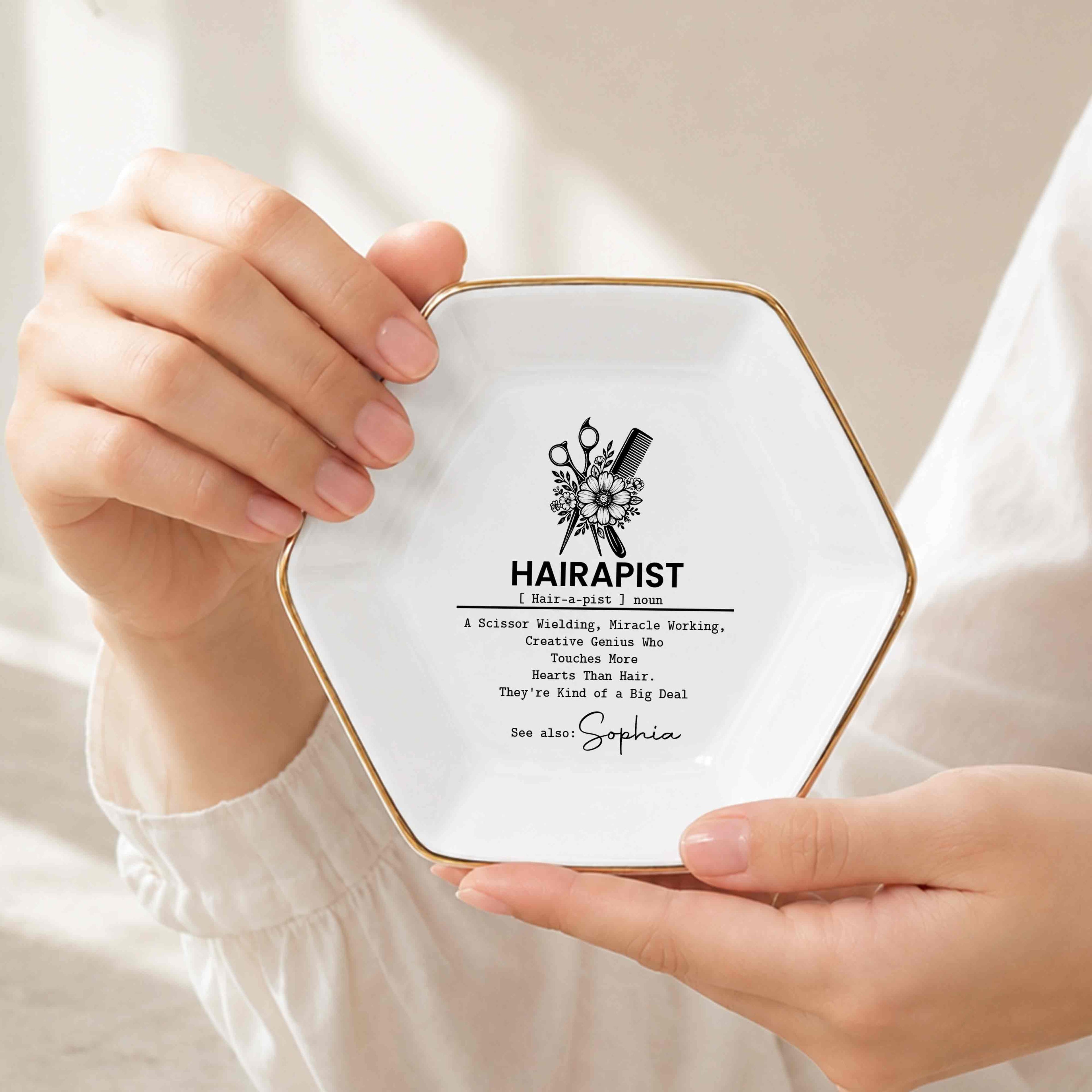 Personalized Hexagonal Ceramic Jewelry Dish Custom Name Gift for Hairstylist