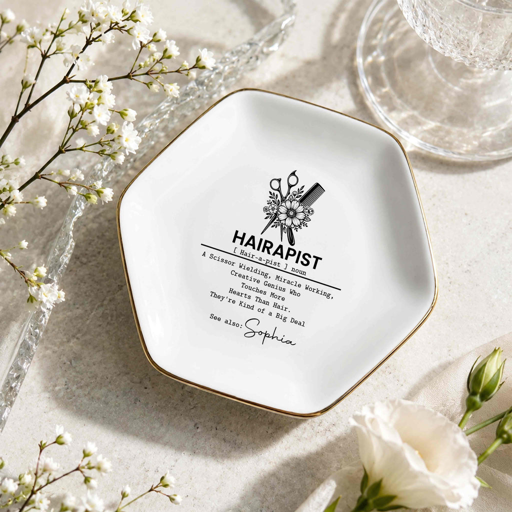 Personalized Hexagonal Ceramic Jewelry Dish Custom Name Gift for Hairstylist