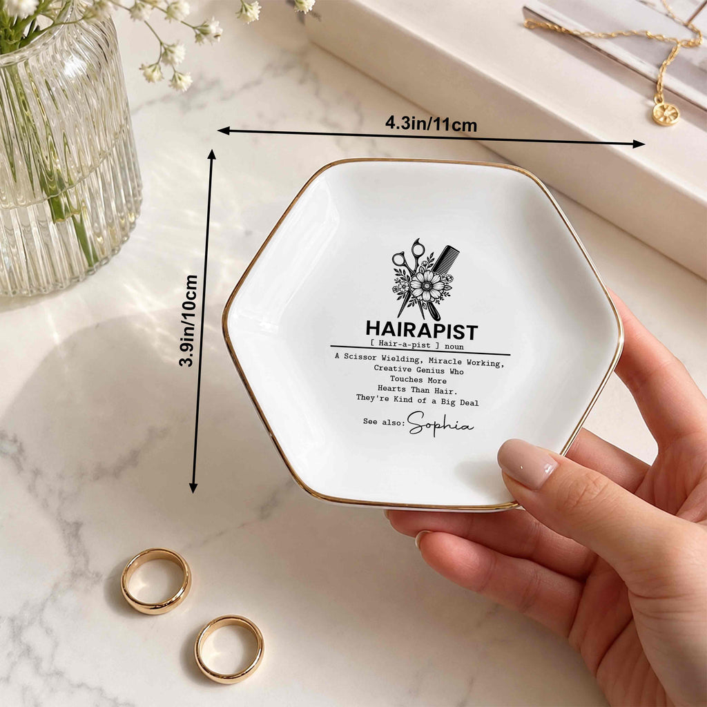 Personalized Hexagonal Ceramic Jewelry Dish Custom Name Gift for Hairstylist