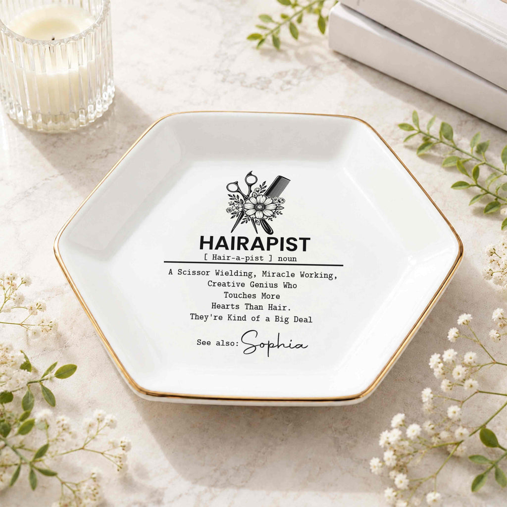 Personalized Hexagonal Ceramic Jewelry Dish Custom Name Gift for Hairstylist