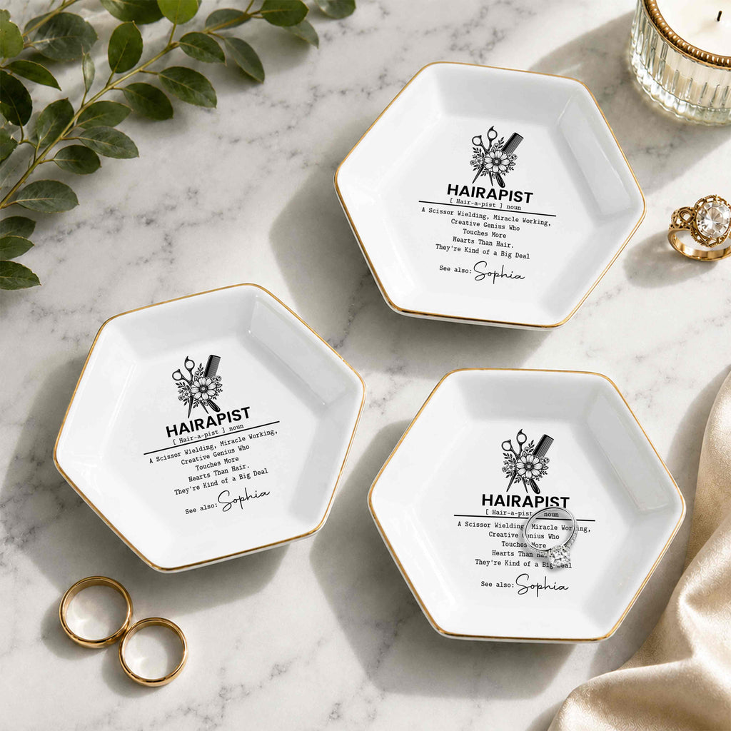 Personalized Hexagonal Ceramic Jewelry Dish Custom Name Gift for Hairstylist
