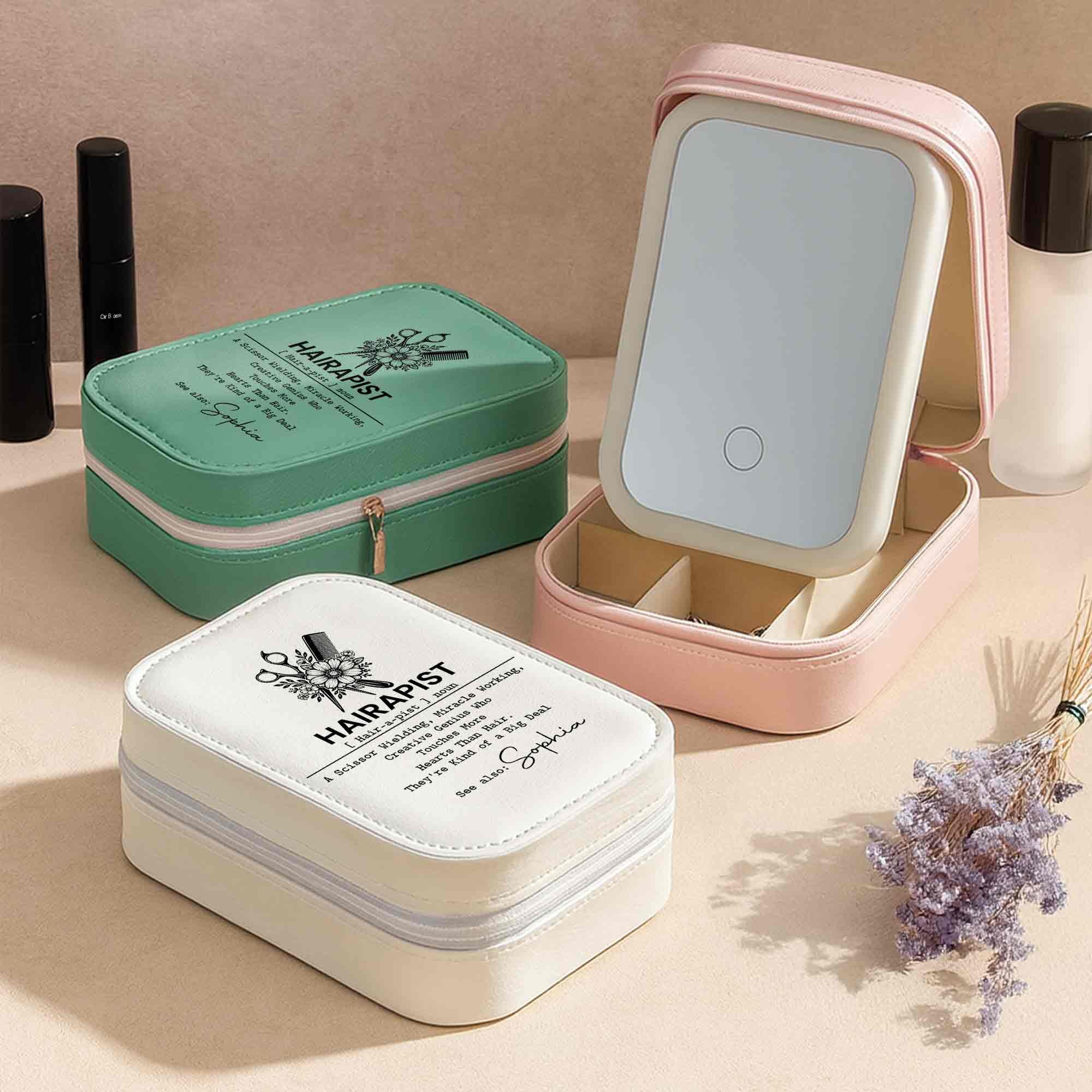 Personalized Jewelry Box with LED Mirror for Hair Stylist Gift Jewelry Box With LED Mirror GradoCreations