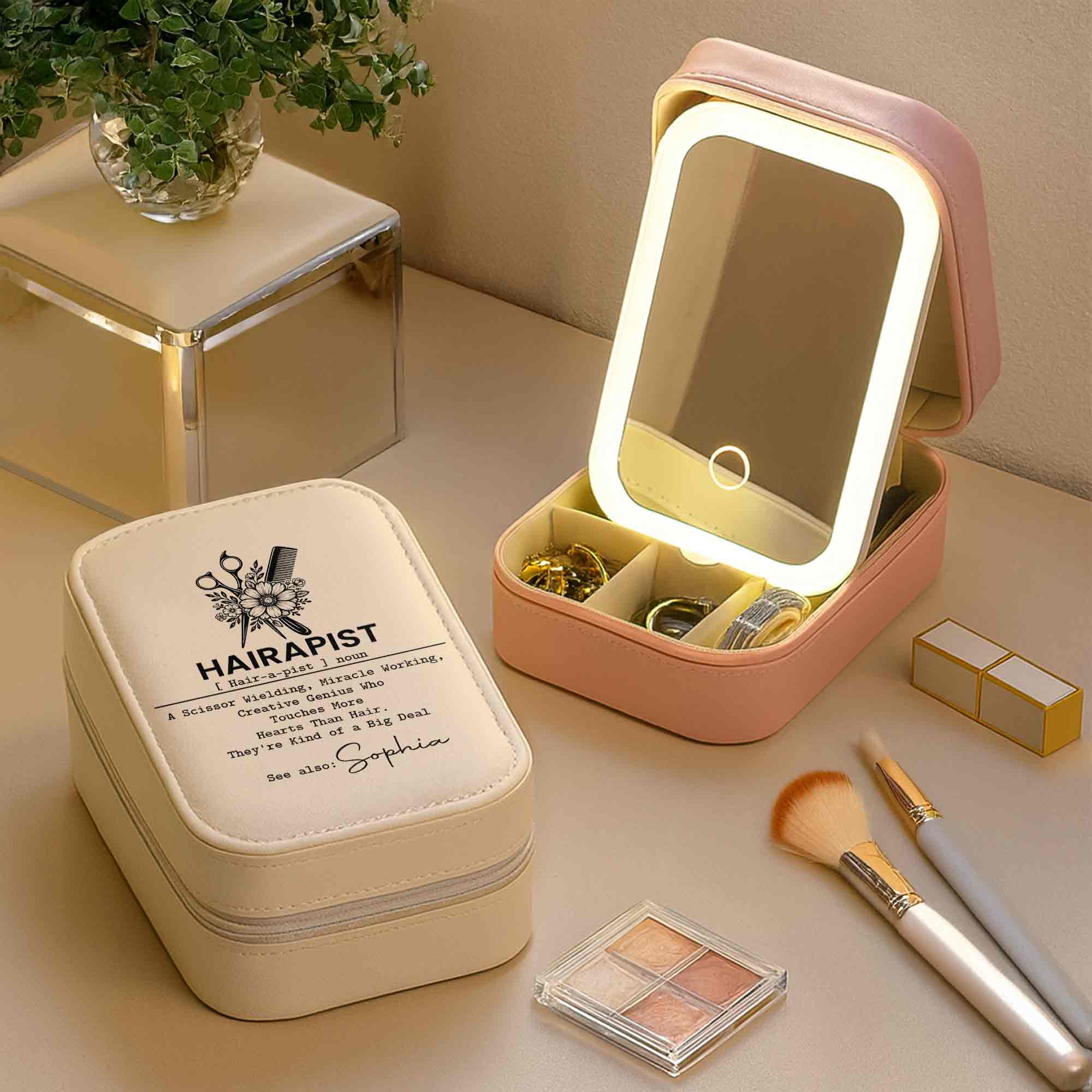 Personalized Jewelry Box with LED Mirror for Hair Stylist Gift Jewelry Box With LED Mirror GradoCreations