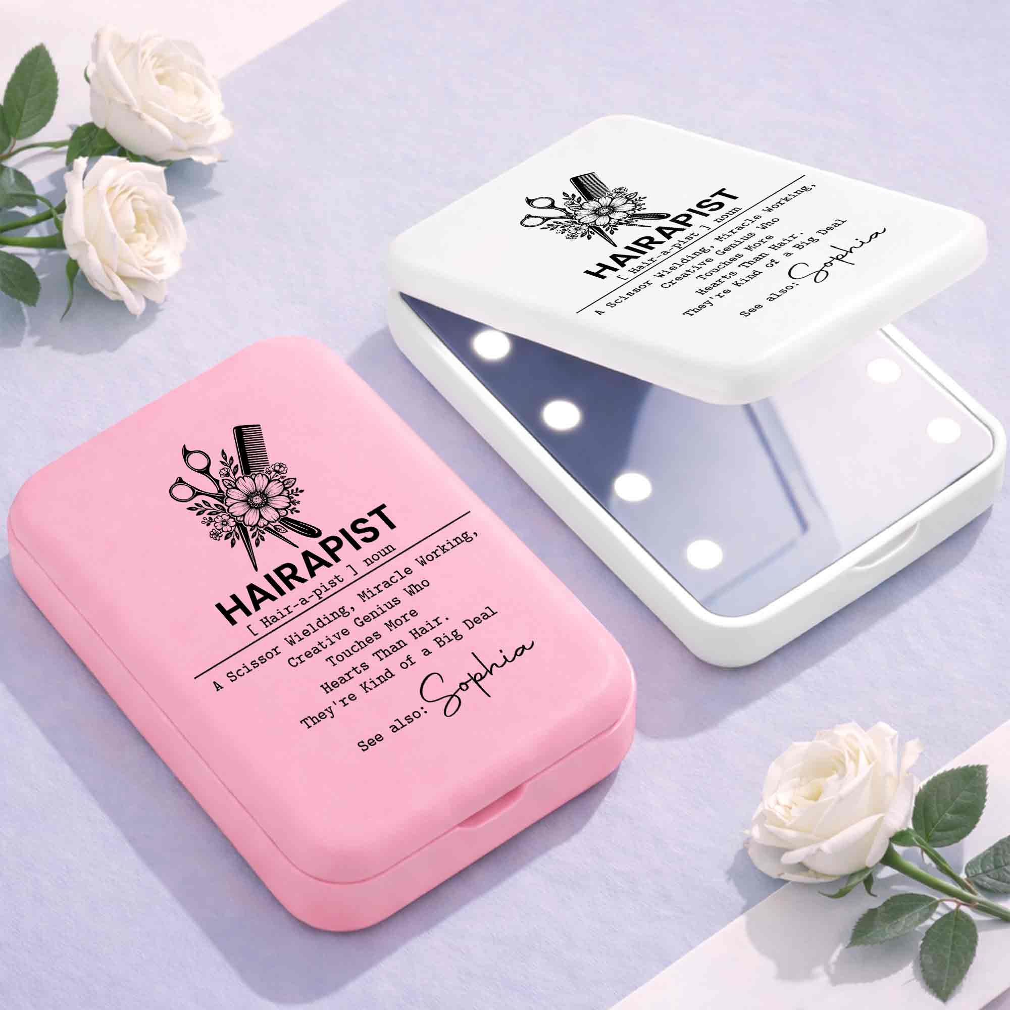 Personalized LED Pocket Mirror Custom Name for Hairstylists LED Pocket Mirror GradoCreations