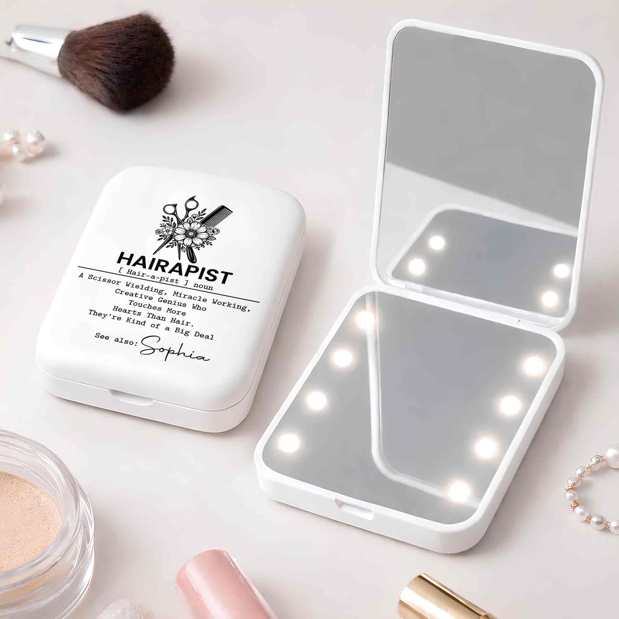Personalized LED Pocket Mirror Custom Name for Hairstylists LED Pocket Mirror GradoCreations