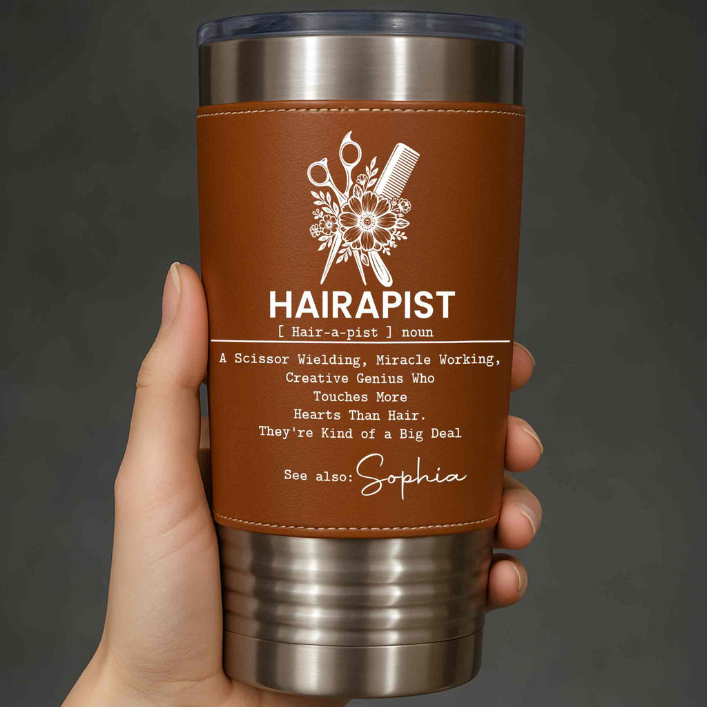 Personalized Leather Tumbler for Hairstylist Custom Name Gift