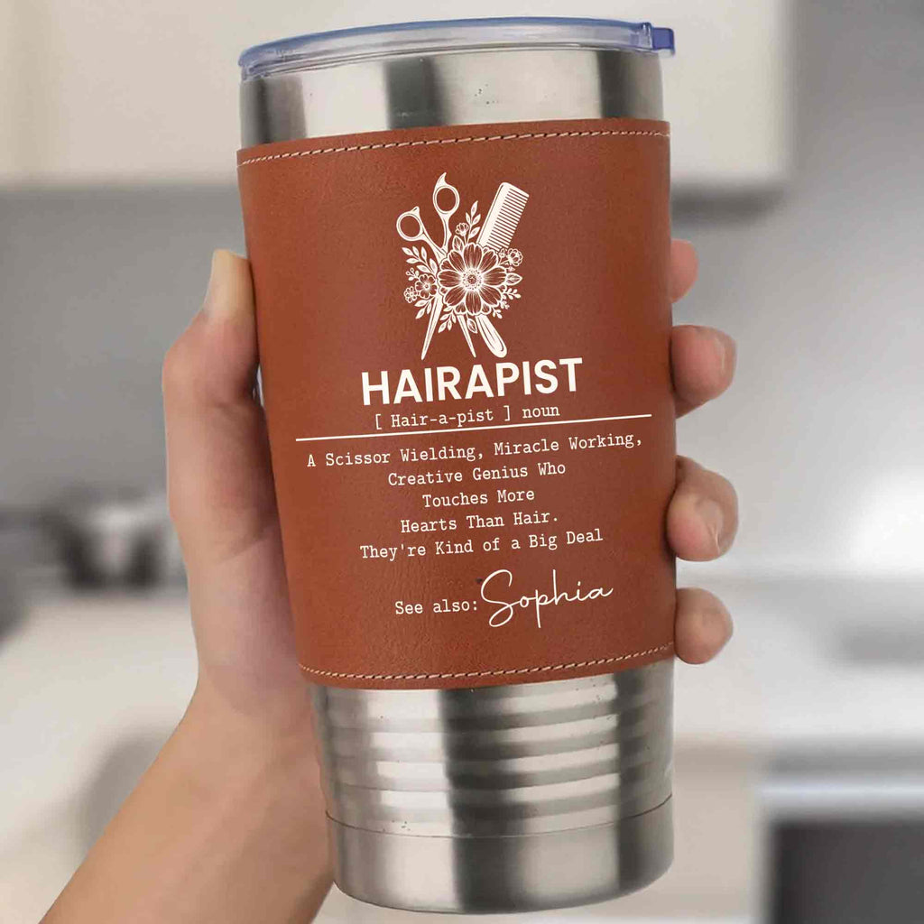 Personalized Leather Tumbler for Hairstylist Custom Name Gift