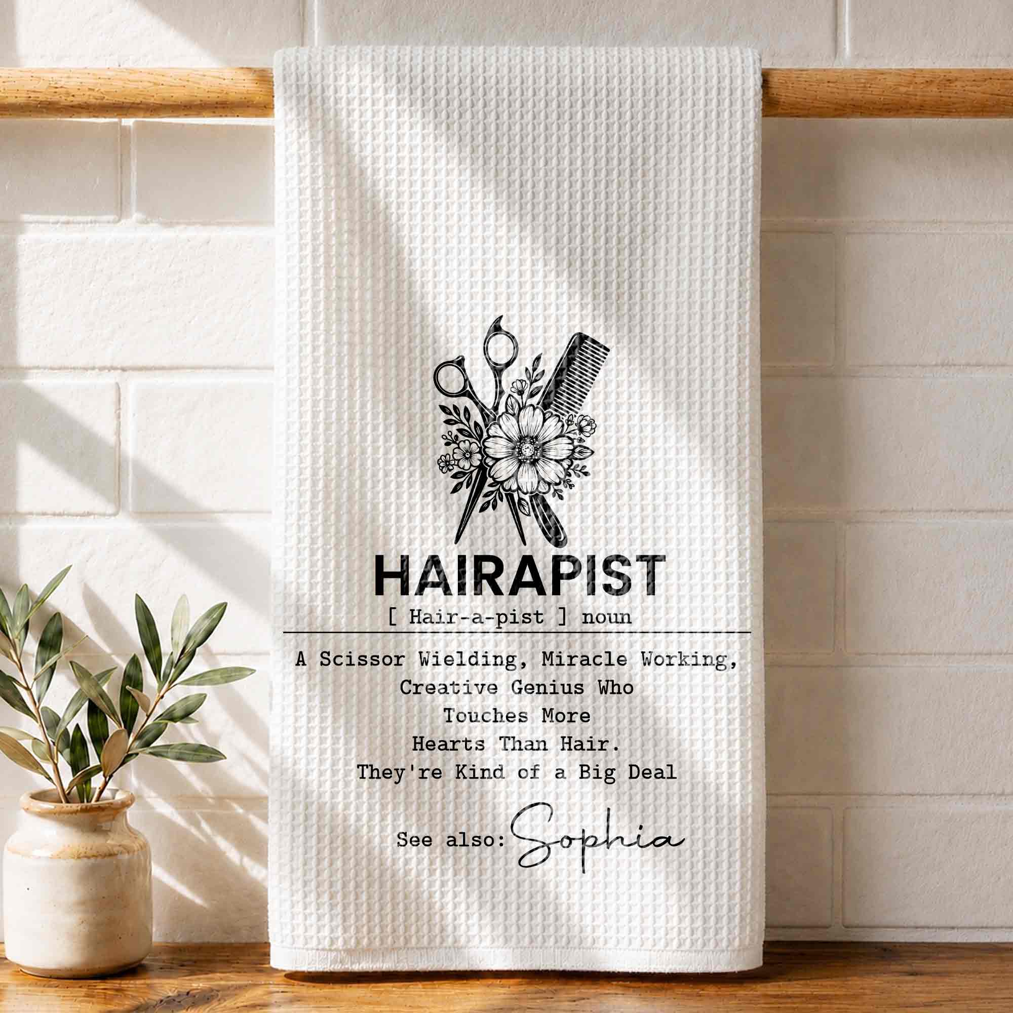 Personalized Kitchen Towel for Hair Stylist Gift | Funny Hairapist Design