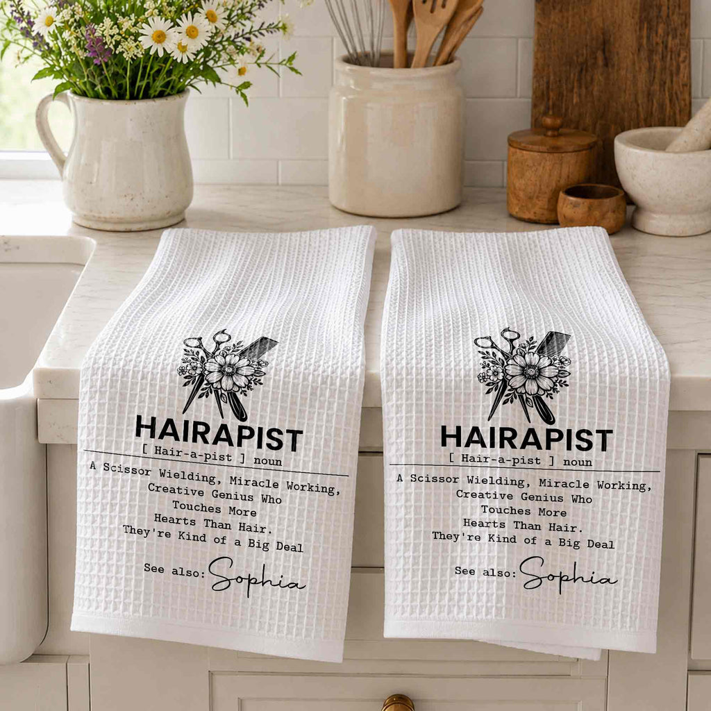 Personalized Kitchen Towel for Hair Stylist Gift | Funny Hairapist Design