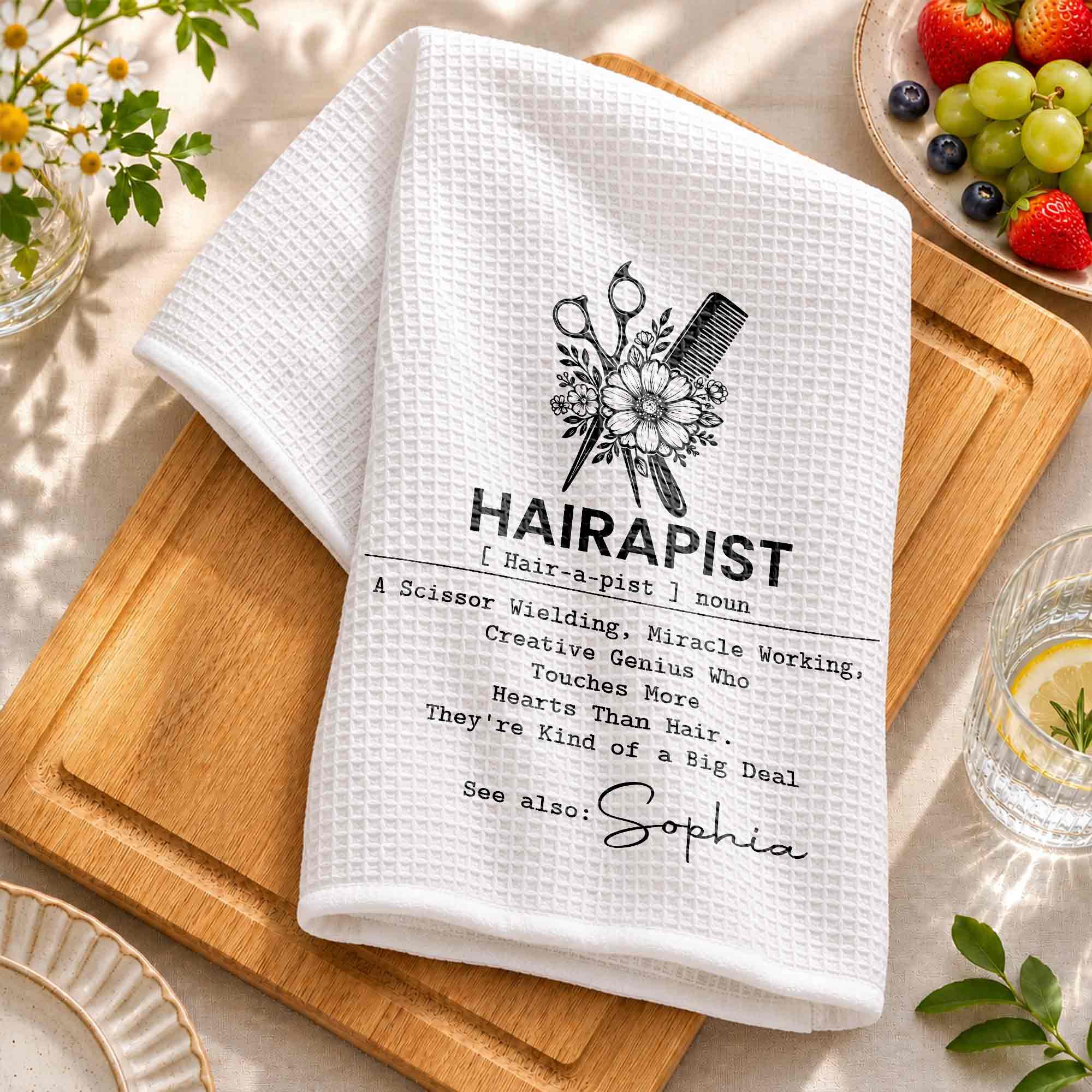 Personalized Kitchen Towel for Hair Stylist Gift | Funny Hairapist Design