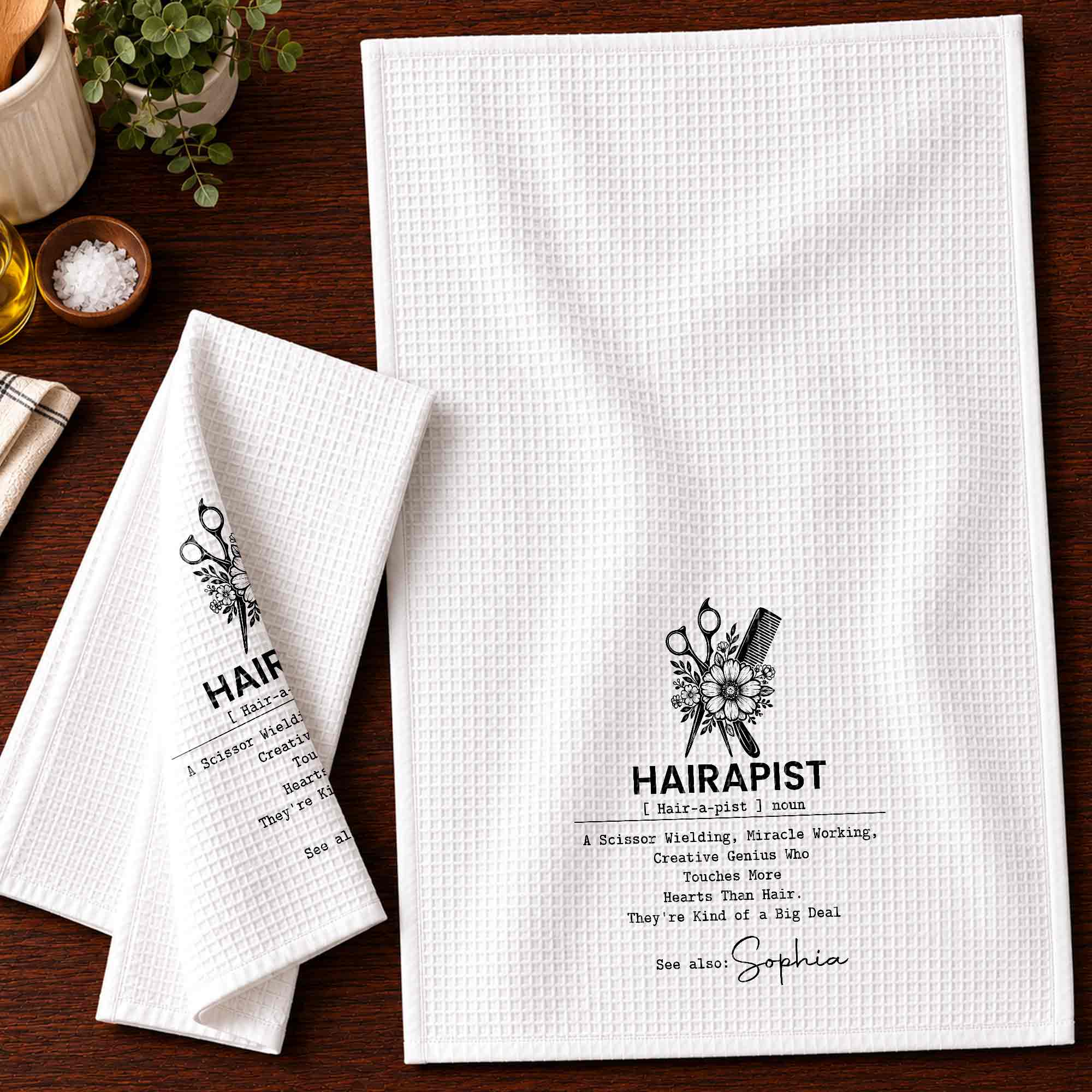 Personalized Kitchen Towel for Hair Stylist Gift | Funny Hairapist Design