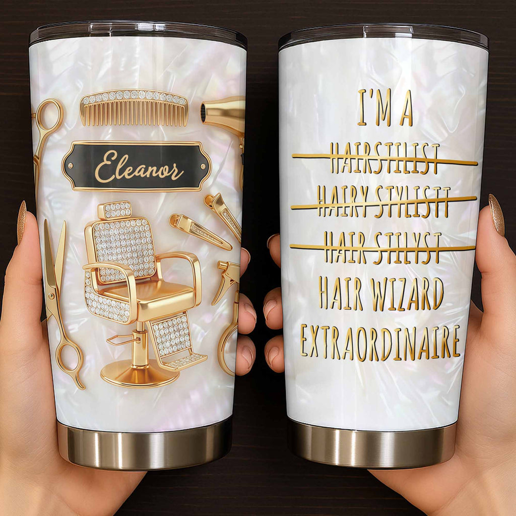 Personalized Hair Wizard Tumbler with Hairdresser Tools 20oz