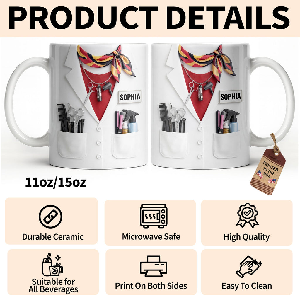 Personalized Coffee Mug for Hair Stylist with Comb & Scissor Design Edge-to-edge Mug GradoCreations