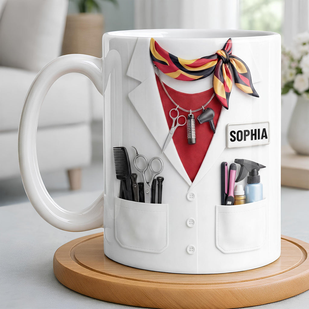 Personalized Coffee Mug for Hair Stylist with Comb & Scissor Design Edge-to-edge Mug GradoCreations