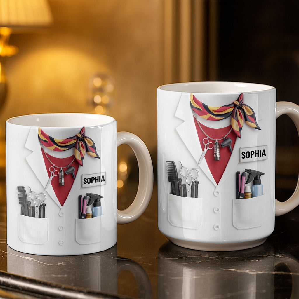 Personalized Coffee Mug for Hair Stylist with Comb & Scissor Design Edge-to-edge Mug GradoCreations