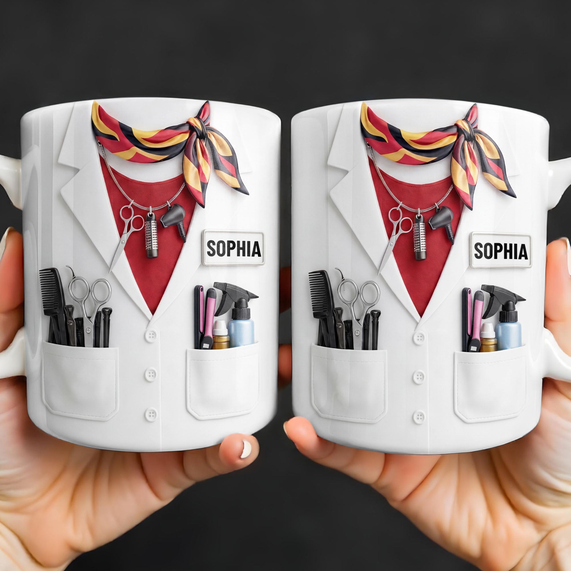 Personalized Coffee Mug for Hair Stylist with Comb & Scissor Design Edge-to-edge Mug GradoCreations