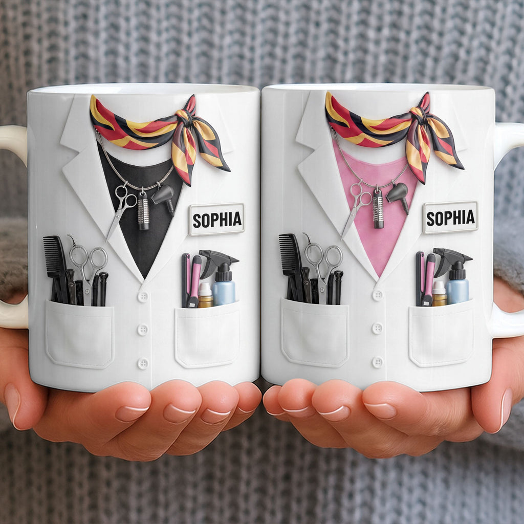 Personalized Coffee Mug for Hair Stylist with Comb & Scissor Design Edge-to-edge Mug GradoCreations