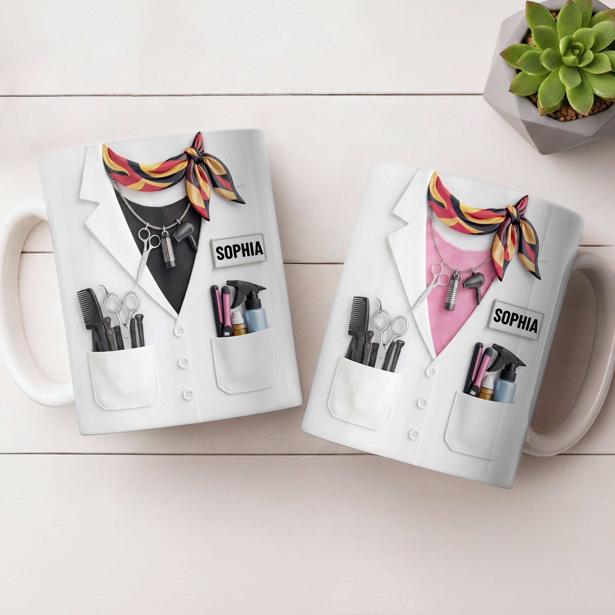 Personalized Coffee Mug for Hair Stylist with Comb & Scissor Design Edge-to-edge Mug GradoCreations