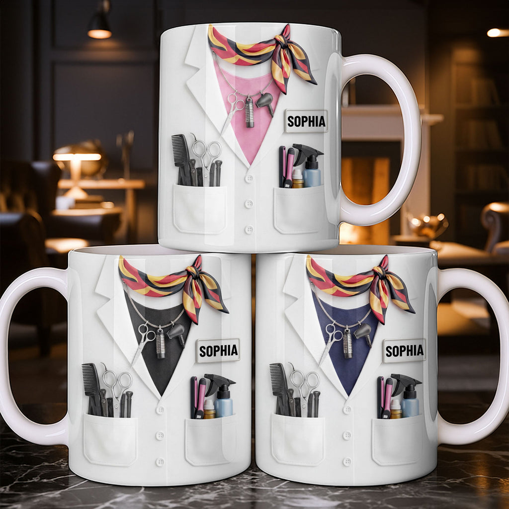 Personalized Coffee Mug for Hair Stylist with Comb & Scissor Design Edge-to-edge Mug GradoCreations