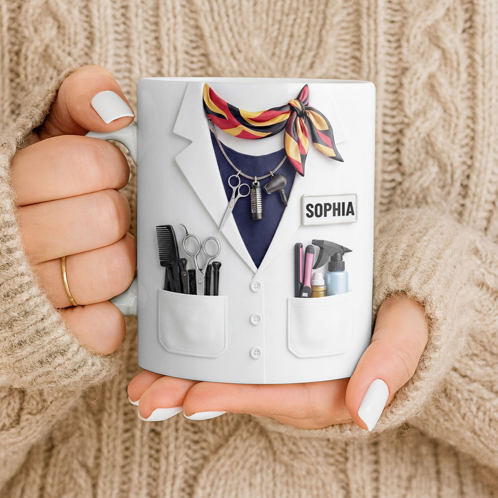 Personalized Coffee Mug for Hair Stylist with Comb & Scissor Design Edge-to-edge Mug GradoCreations