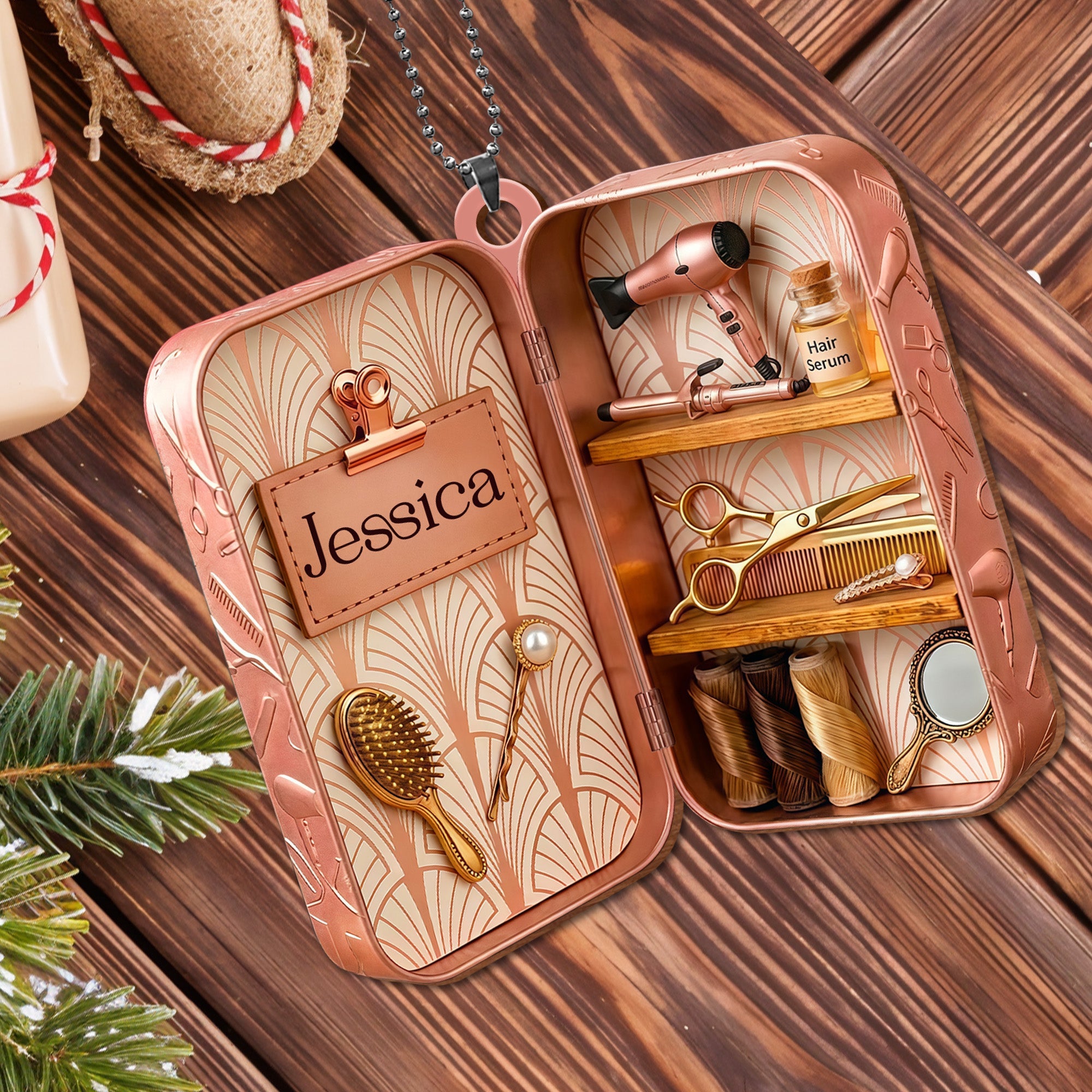 Personalized Wooden Hairdresser Tools Ornament Custom Name Gift Wood Ornament GradoCreations