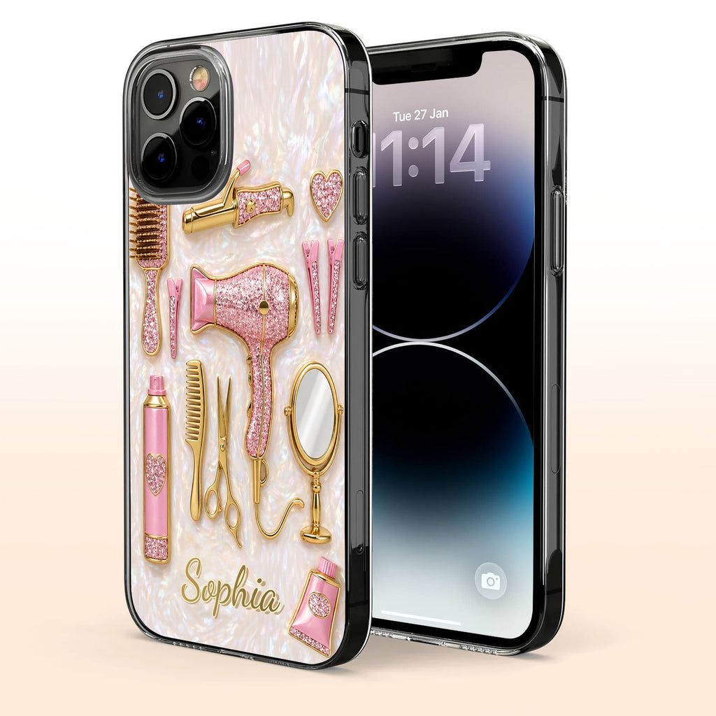 Personalized Clear Phone Case for Hairstylists with Custom Name Gift Clear Phone Case GradoCreations