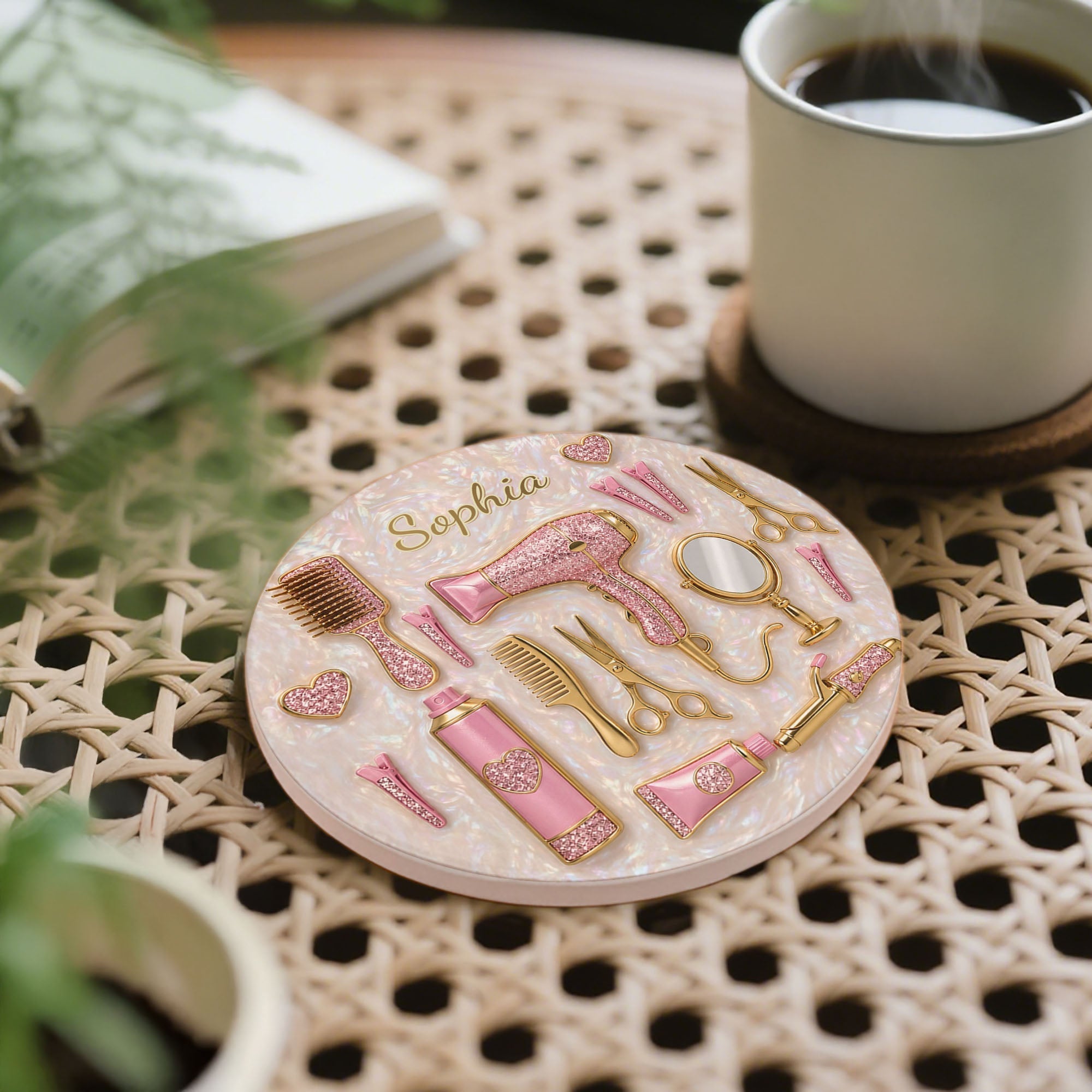 Personalized Ceramic Coaster Custom Name Gift for Hairstylist Ceramic Coaster GradoCreations