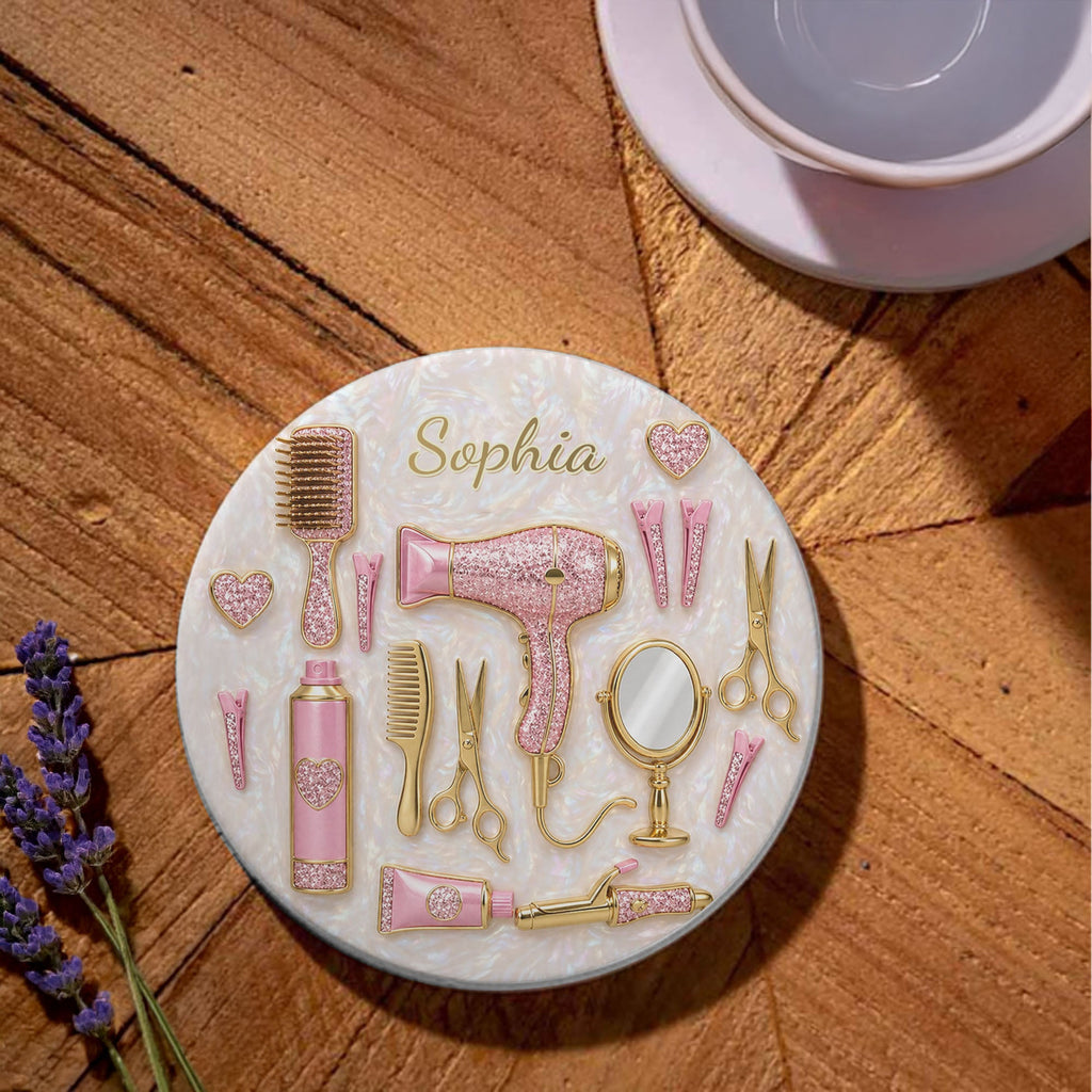Personalized Ceramic Coaster Custom Name Gift for Hairstylist Ceramic Coaster GradoCreations