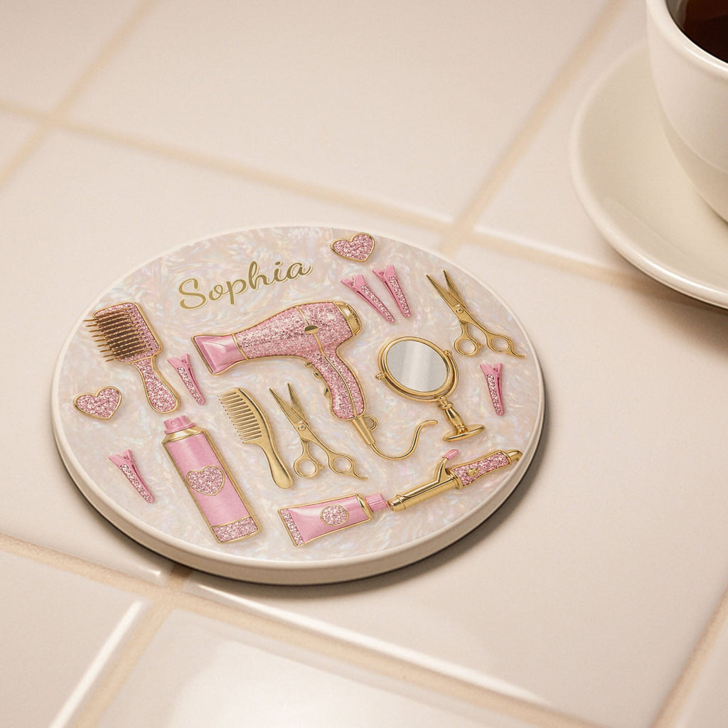 Personalized Ceramic Coaster Custom Name Gift for Hairstylist Ceramic Coaster GradoCreations