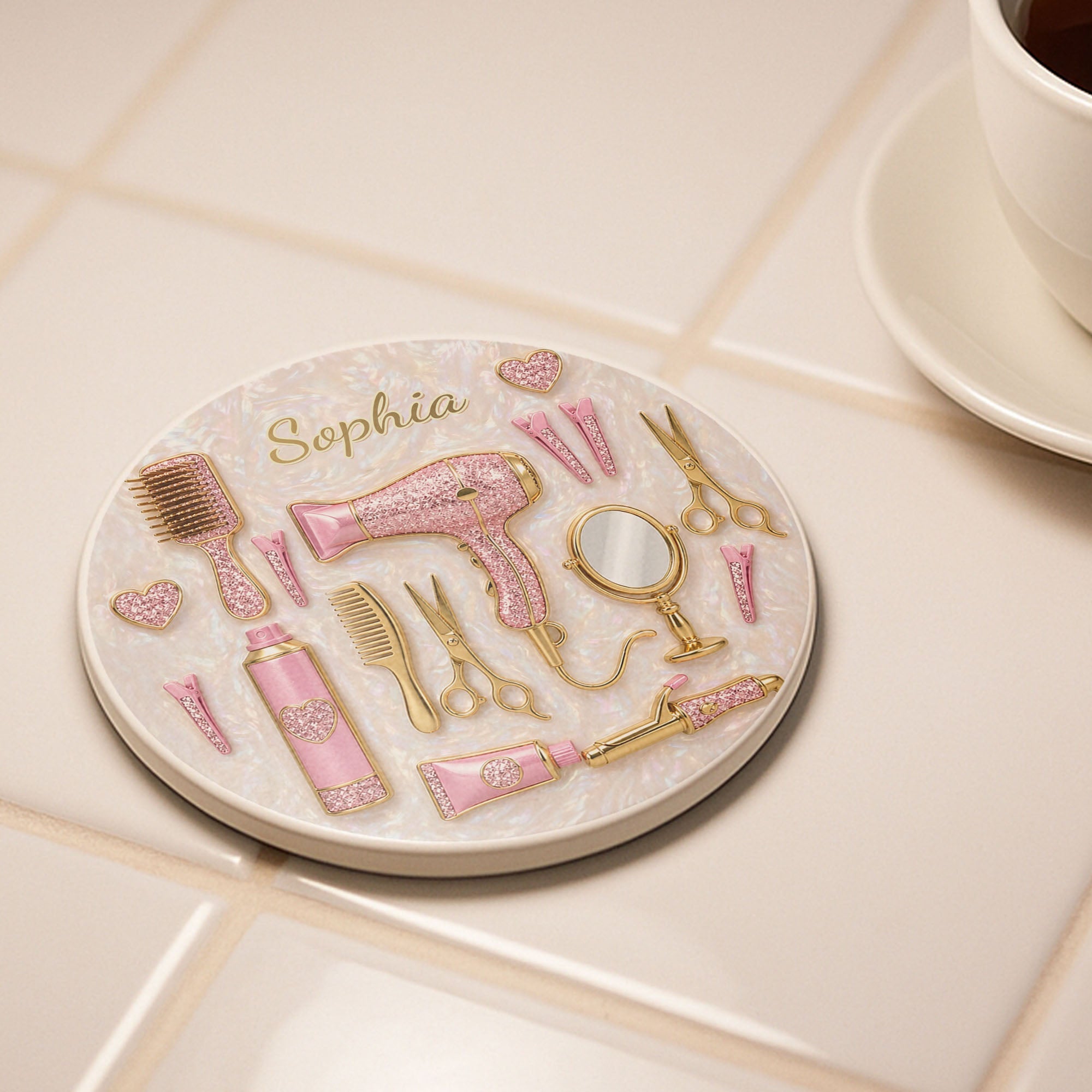 Personalized Ceramic Coaster Custom Name Gift for Hairstylist Ceramic Coaster GradoCreations