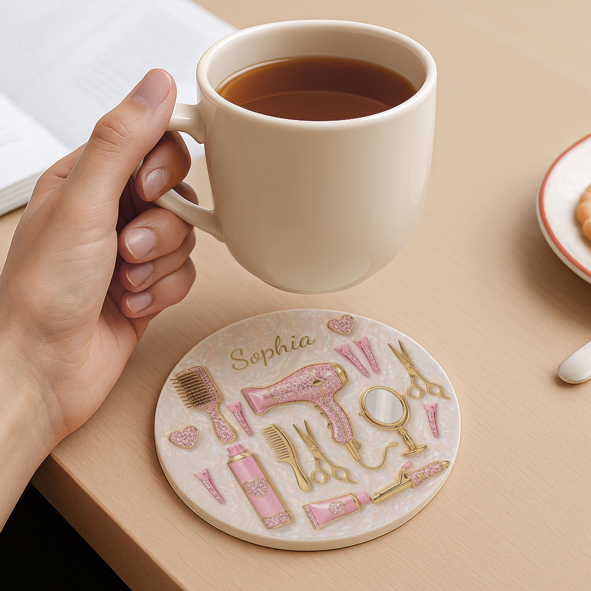 Personalized Ceramic Coaster Custom Name Gift for Hairstylist Ceramic Coaster GradoCreations
