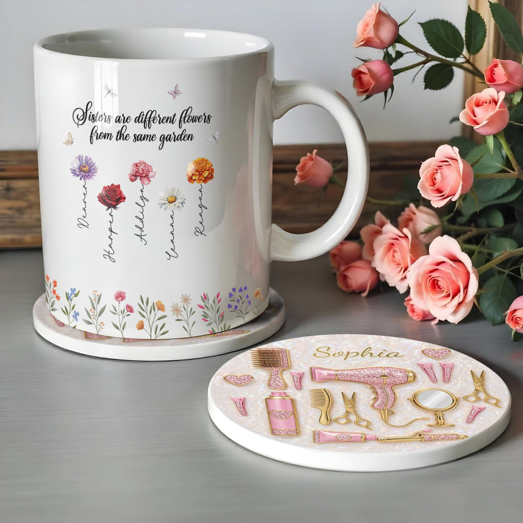 Personalized Ceramic Coaster Custom Name Gift for Hairstylist Ceramic Coaster GradoCreations