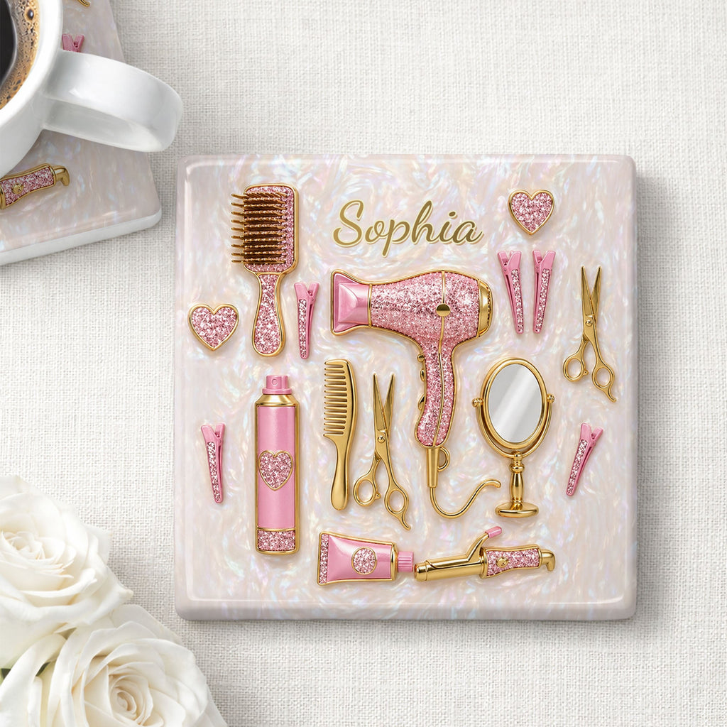 Personalized Ceramic Coaster for Hair Stylist Custom Gift Square Ceramic Coaster GradoCreations