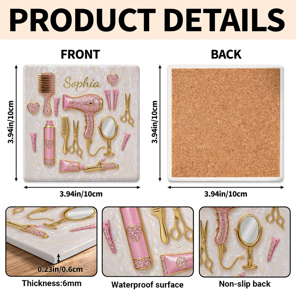 Personalized Ceramic Coaster for Hair Stylist Custom Gift Square Ceramic Coaster GradoCreations